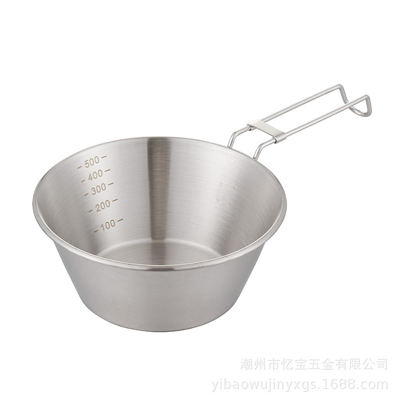 Xue La Bowl 304 Stainless Steel Foldable Camping Kitchenware Outdoor Handle Mountaineering Foldable Portable
