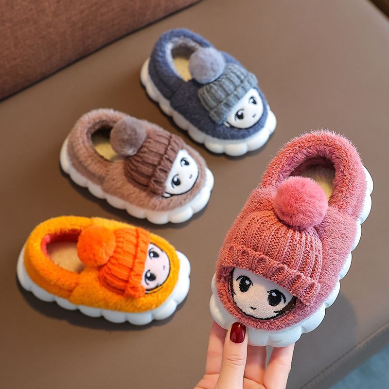 Children's cotton slippers bag with autumn and winter boys and girls non-slip indoor cartoon cute warm plush baby cotton shoes