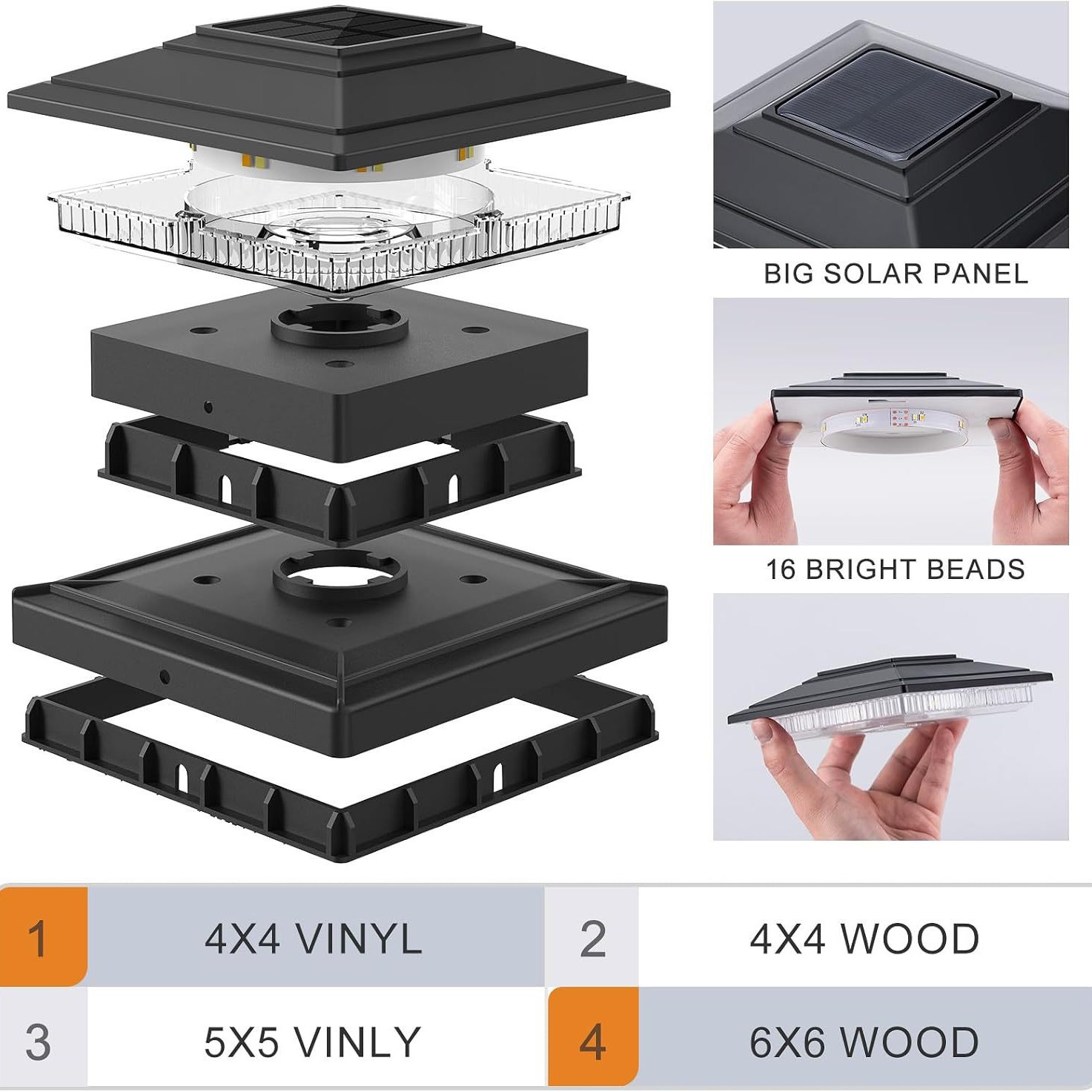 Outdoor solar column light 2 lighting modes 16 LED solar column cover lights suitable for deck fence