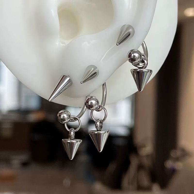 Cross-Border Exquisite High-End Stainless Steel Niche Ear Bone Nail Pointed Cone Earrings Piercing Jewelry Versatile Earrings Earrings