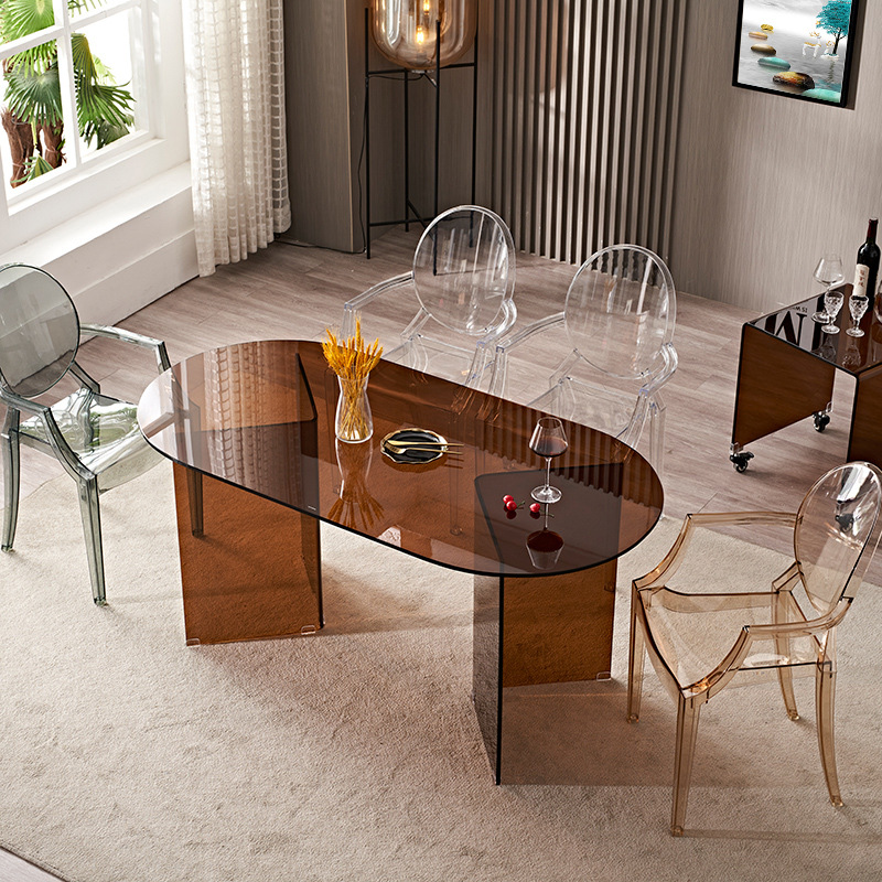 Немецкий новый модель 2026, минималистичный креативный стиль ваби-саби, простой коричневый стол из закаленного стекла, современный простой стиль