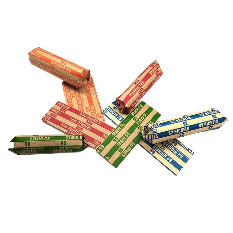 Flat tubular coin wrapping paper color coding high quality material Kraft paper various coin wrapping paper