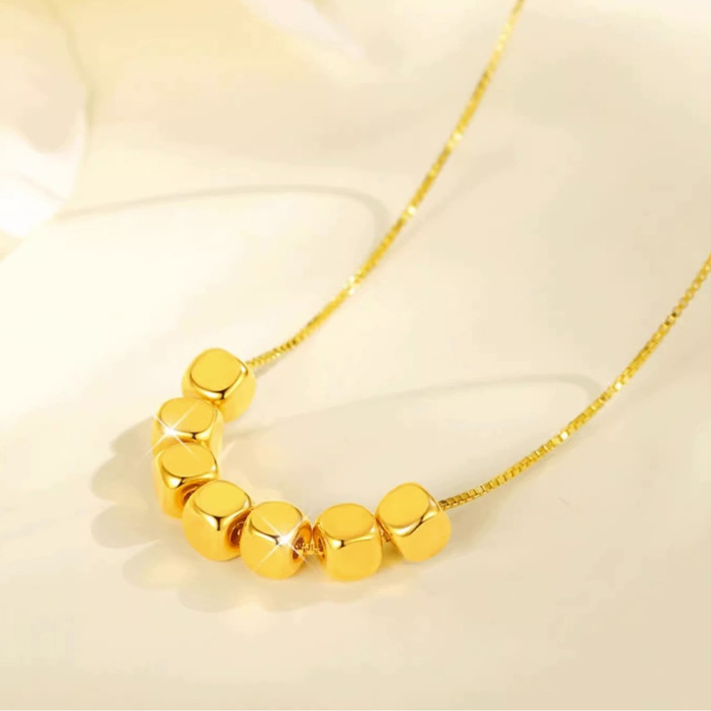 Small Sugar Cube Necklace 999 Pure Gold Pendant Pure Gold 3D Hard Gold Transfer Beads Water Shell Gold Live Broadcast Hot Gift for Girlfriend
