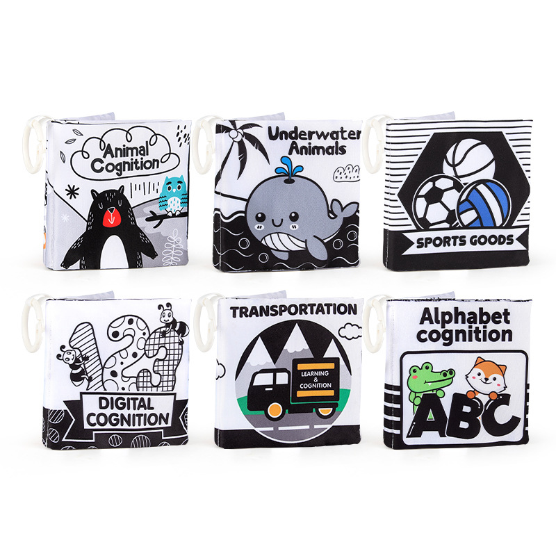 Cross-Border baby visual Enlightenment black and white cloth book Baby tear not to rot early education pop-up book fun cognitive educational toys