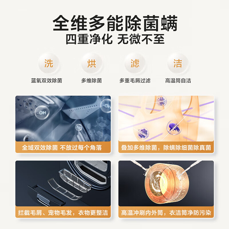 Little Swan Natural Color Washing and Drying Set 10kg Front-Load Washing Machine Fully Automatic + Heat Pump Dryer Home Blue Oxygen