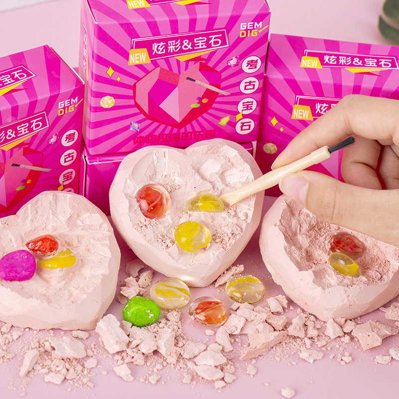 Archaeological Excavation Gem Girl Heart Gem Blind Box Treasure Hunting Toy Kidsren's Handmade DIY Excavation Fossil