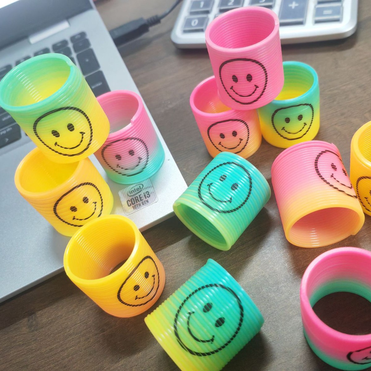 3.5cm Mini Smiley Rainbow Ring Cross-Border Hot-Selling Factory Direct Sales Children's Spring Ring Colorful Elastic Ring Toy