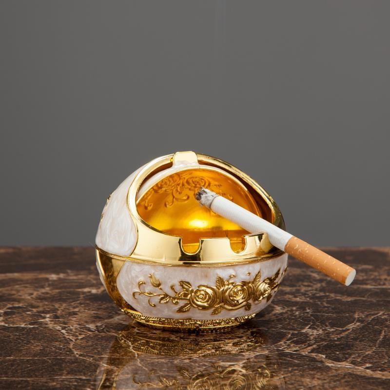 Windproof Ashtray with Cover and Fall-Resistant European-Style Home Living Room Coffee Table Large Retro Creative Stylish Cigarette Exquisite Ashtray