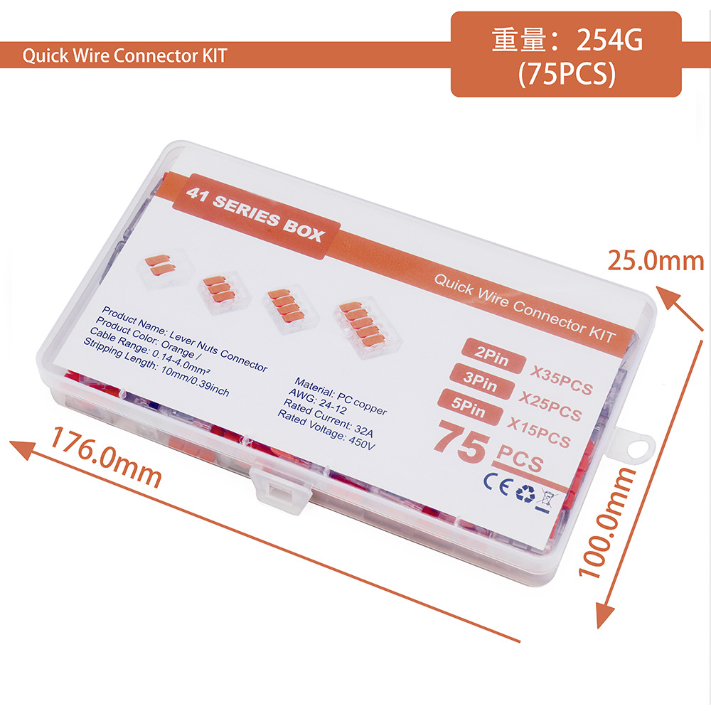 Cross-Border Hot-Selling Quick Terminal Block Pct Transparent Push-Type Connector 75Pcs Boxed Terminal Block Connector