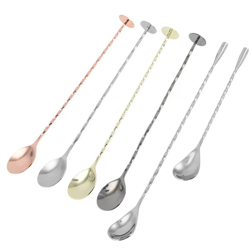 Mixing Stick Stainless Steel Long Bar Spoon 32cm Long Handle Stirring Stick Cocktail Coffee Milk Tea Stirring Spoon Spiral Bar More