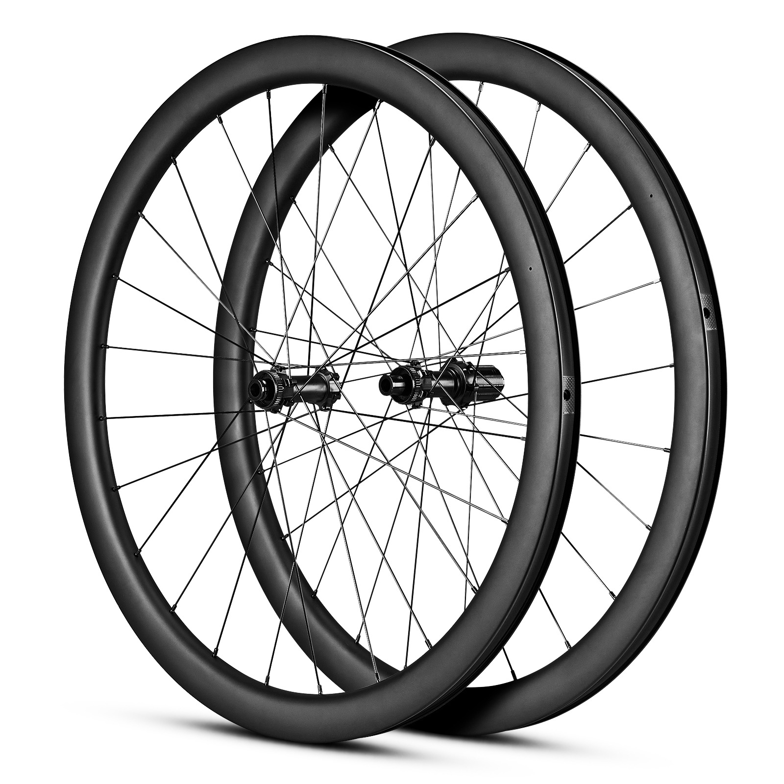 Unlabeled Road Bike Carbon Fiber Wheel Set 700C Center Lock Disc Brake 45-Blade Carbon Fiber Wheel Set Thru-Axle Hub