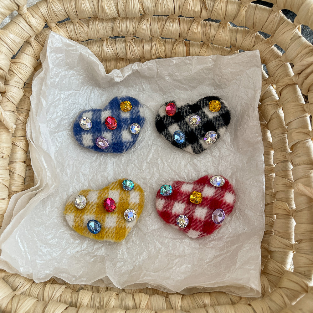 Korean New Style Plaid Colored Diamond Heart Bb Clip High-End Fashion Girl Hairpin for Back of Head and Bangs Clip