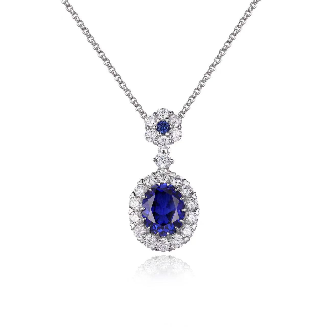 5 Carat Cultured Sapphire Princess Classic Necklace S925 Silver Finely Inlaid Pendant Elegant Stone Colored Sapphire Royal Blue