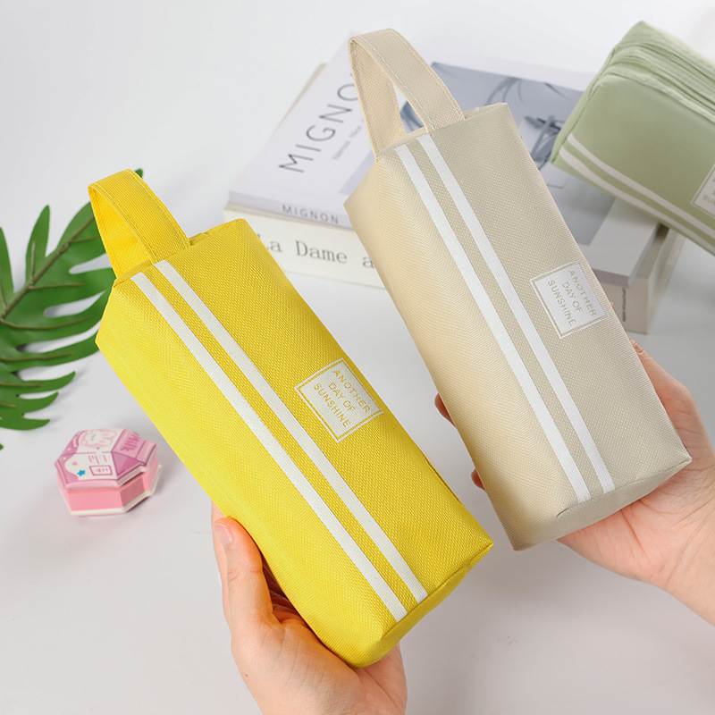 Double-Layer Oxford Cloth Pencil Bag K-Style Simple Large-Capacity Double-Pull Pencil Bag Primary School Student Satchel Zipper Satchel Stationery Bag