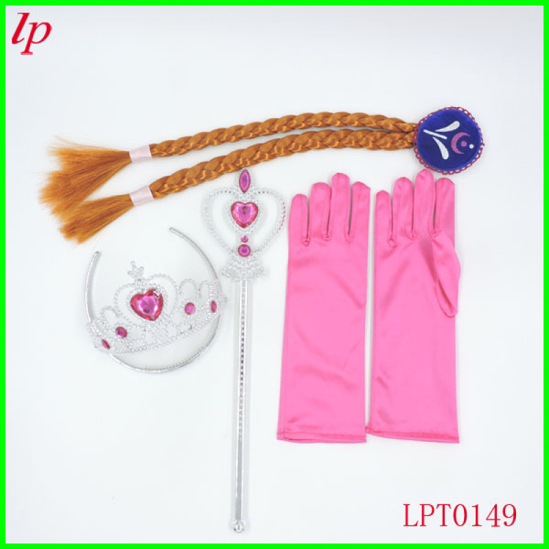 Hot-Selling Frozen Gloves Set in Stock Elsa Princess Crown Magic Wand Braided Gloves Four-Piece Set