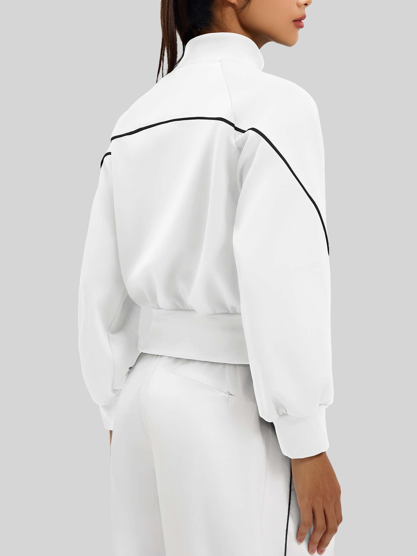 Juyitang Autumn and Winter Contrasting Color Strips Fleece-Lined Yoga Wear Stand Collar Warm Slim Sports Jacket for Women