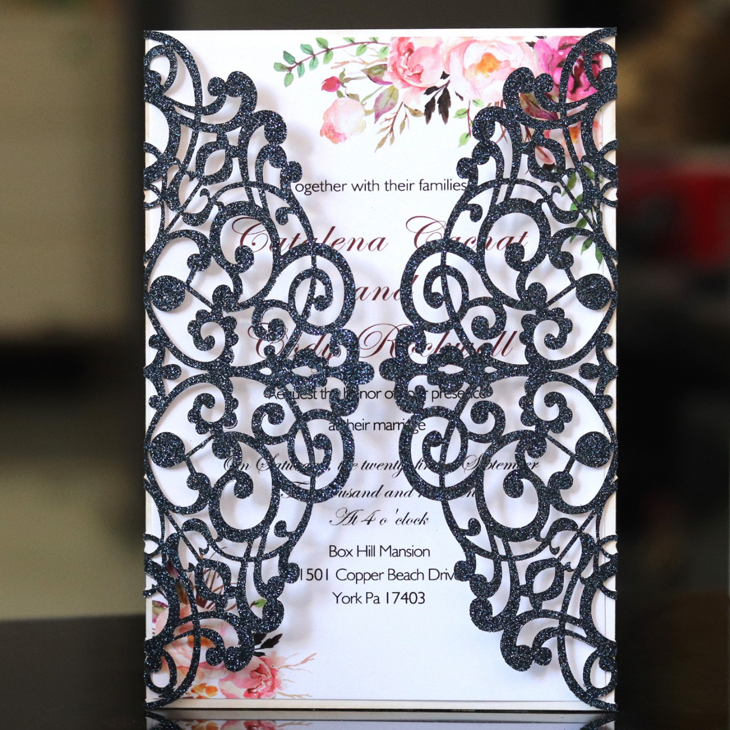 Powered Glitter Apple Gold Hollow Invitation Bride Bath Greeting Card Wedding Engagement Invitation Card Invitation Card Wholesale