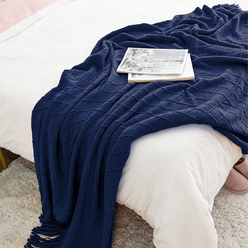 Ins Rhombus Blanket B&B High-End Bedside Towel Knitted Blanket Nap Air Conditioning Soft Leg Cover Sofa Blanket Wholesale