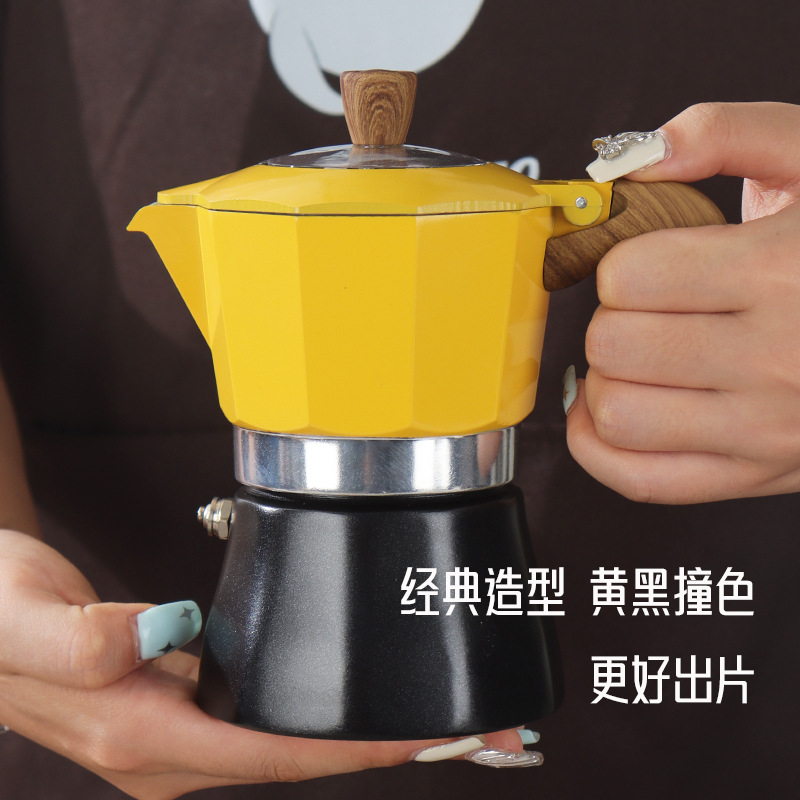 New Double-Valve Moka Pot Coffee Maker for Home Use, Small Hand-Cranked Espresso Machine Outdoor Set