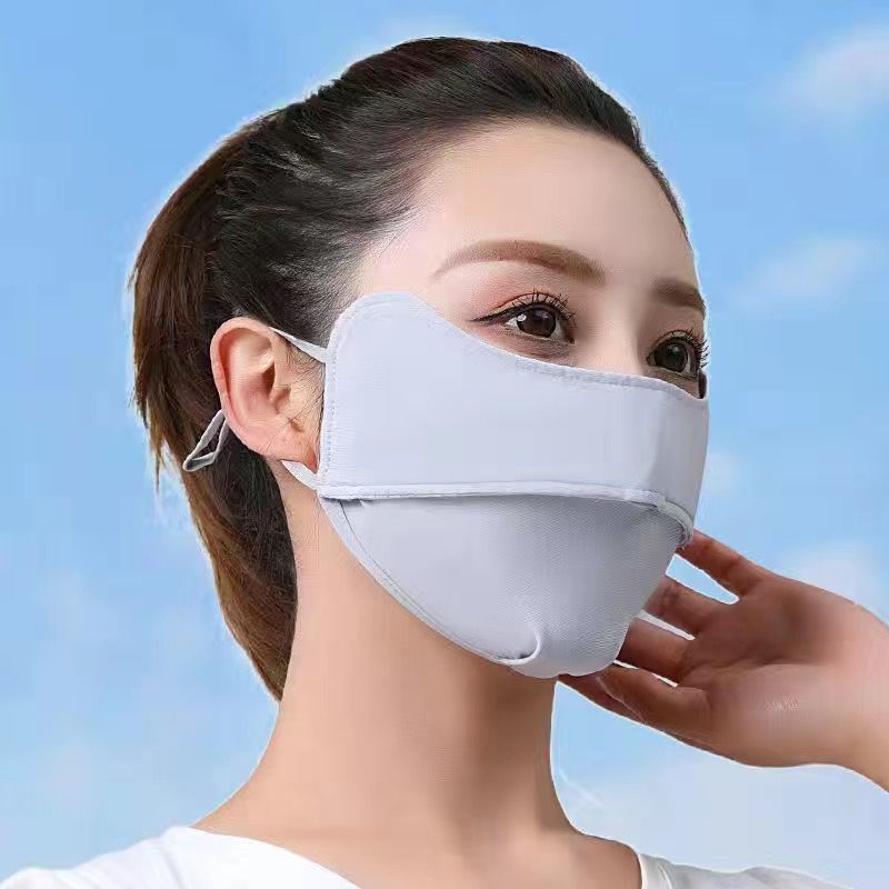 Ice silk sunscreen mask women's anti-ultraviolet outdoor riding sunshade opening breathable face-shading thin sunscreen mask cotton