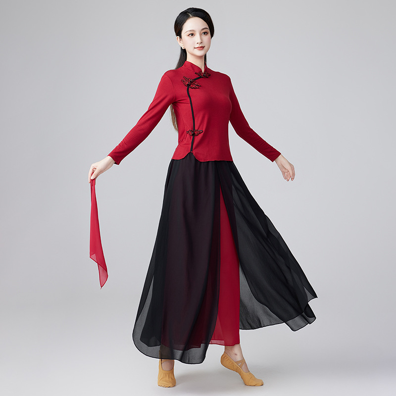New Square Dance Costume suit Odale Pipa Medium Long Sleeve Classical Dance Costume Chiffon Dance Practice Clothes