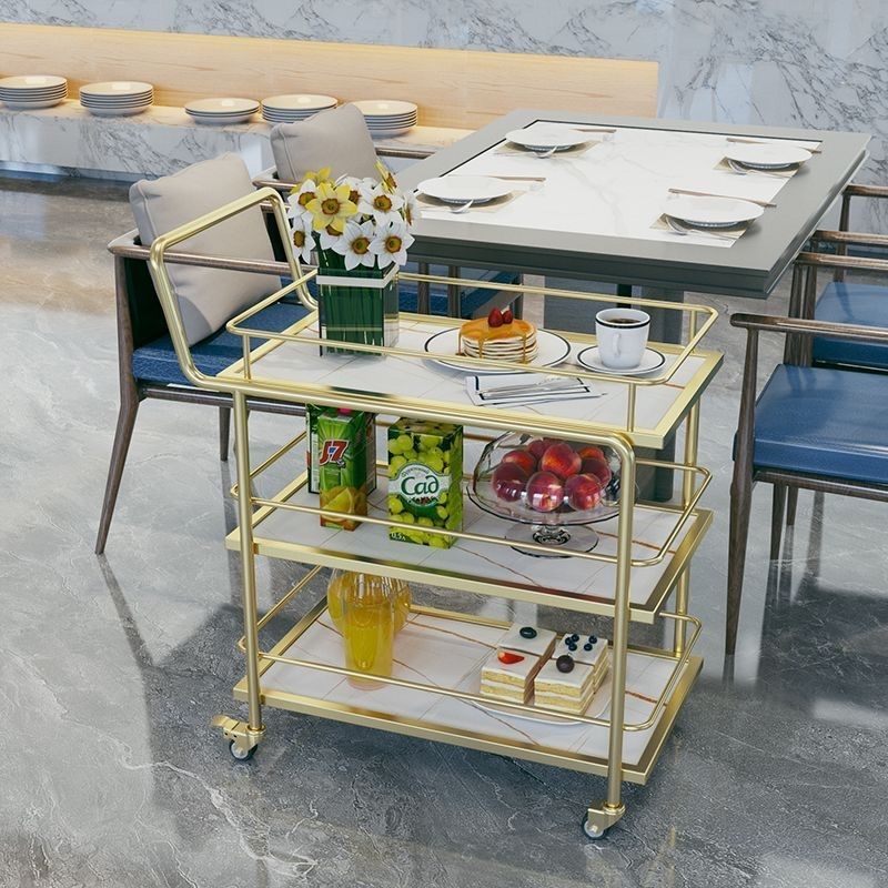 Nordic Mobile Trolley High-End Trolley Storage Hotel Wine Golden Multi-Layer Iron Dining Cart Restaurant Serving Cart