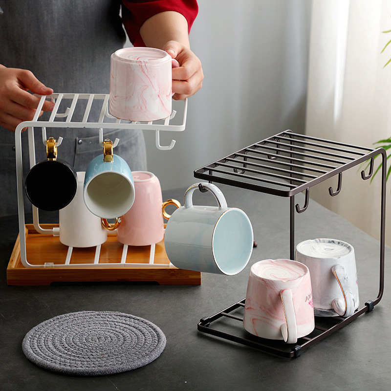 Double Layer Creative Household Glass Hanger Water Cup Storage Cup Holder Tray Storage Rack Coffee Mug Drain Rack