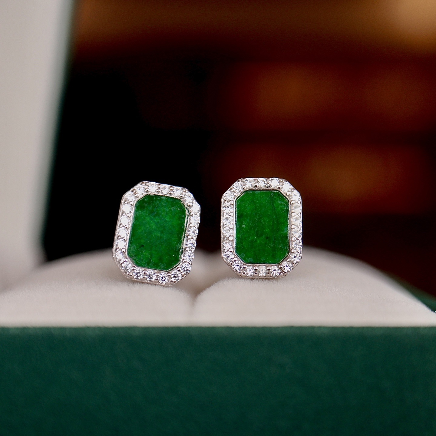 Natural Burmese Jade Square Set Jade Bracelet Pendant Full Green Jewelry Niche Design Popular E-Commerce Supply