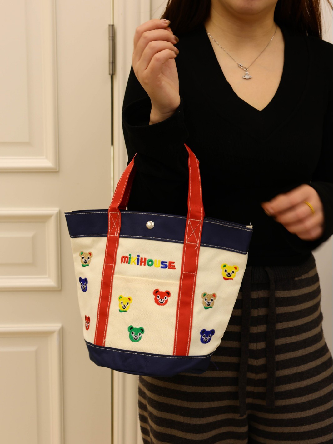 Miki Style Mommy Bag Baby Bag Canvas Satchel Lightweight Compact Large Capacity Mother and Baby Bag Outing Tote Bag Cartoon