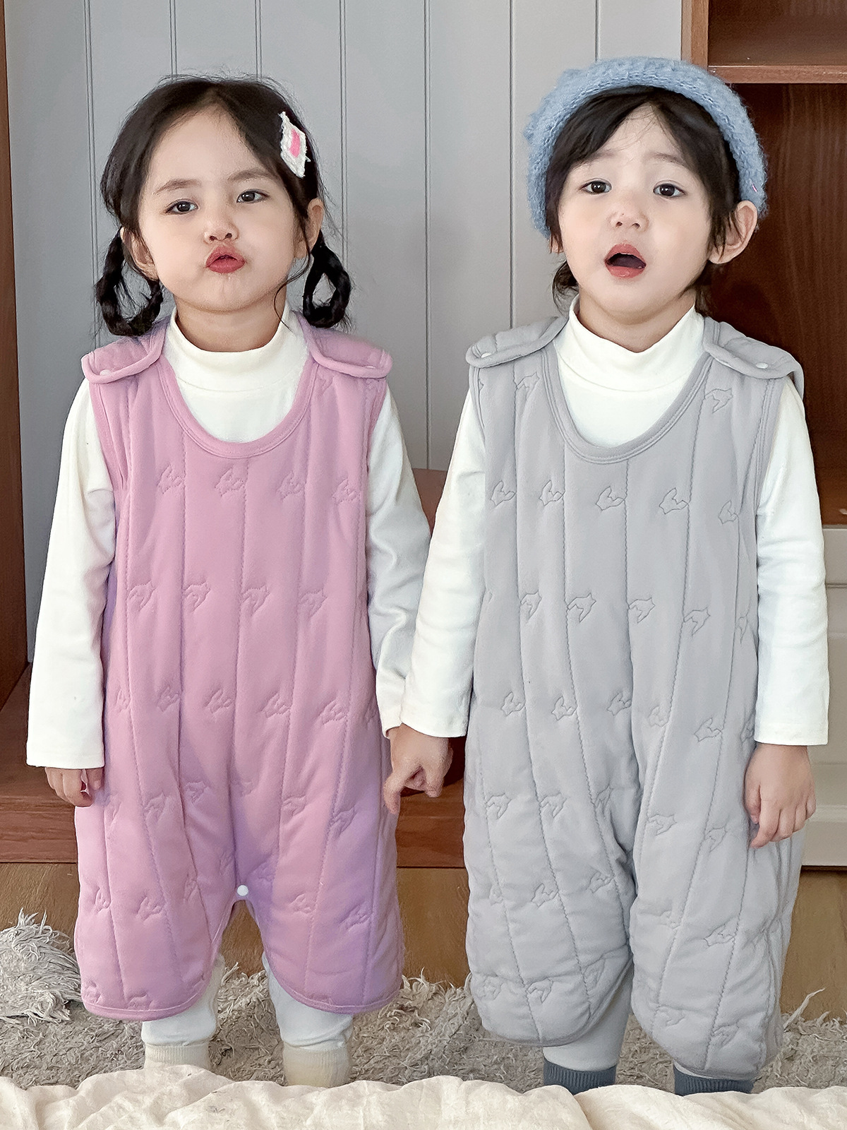 New Children's Sleeping Bag with Quilted Cotton for Boys and Girls, Anti-Kick Blanket, Warm Belly-Protecting Vest-Style Sleepwear for Autumn and Winter, Thickened