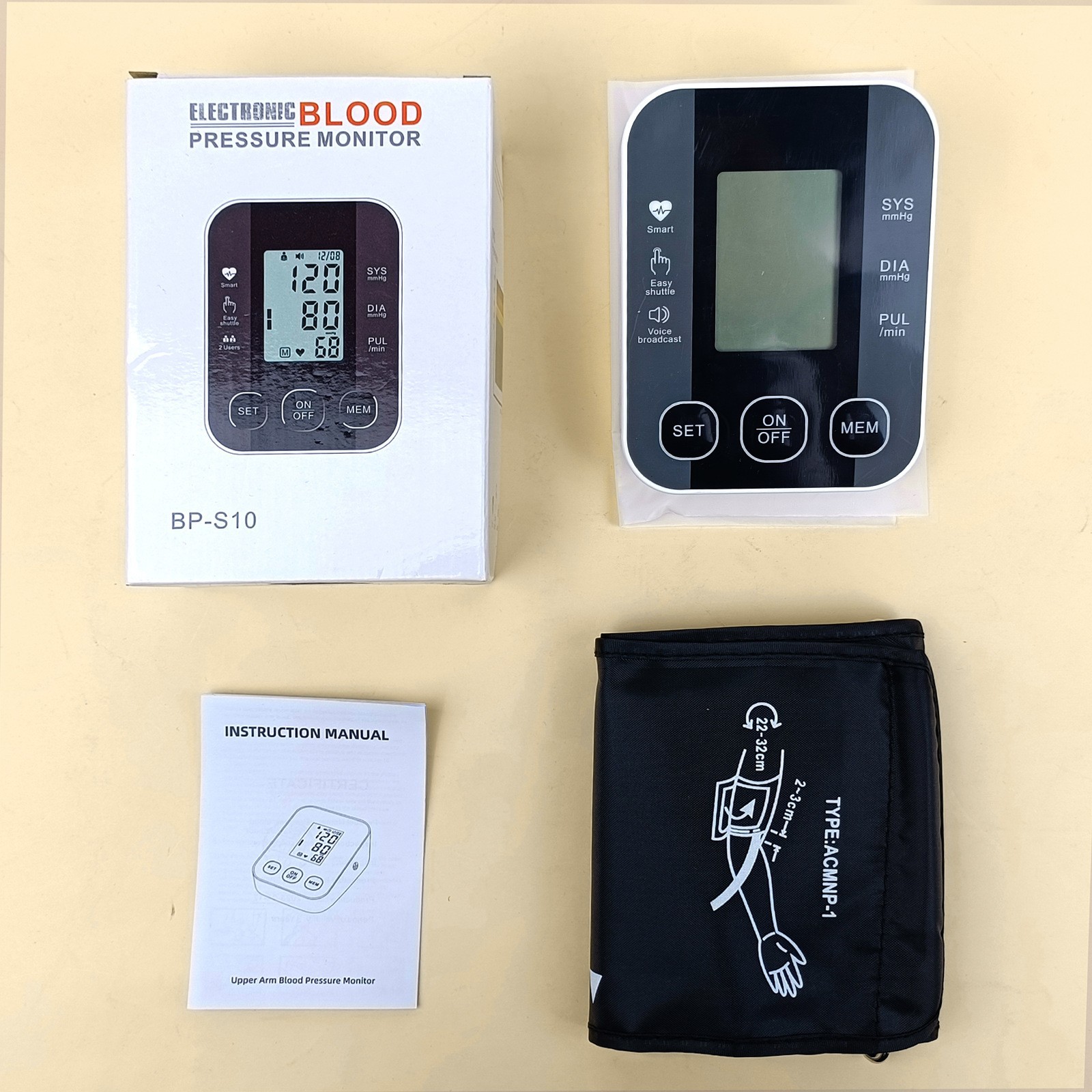 S10 Multi-Language High-Precision Blood Pressure Monitor with Voice Broadcast, Large Screen Automatic Detection and Measurement Device for Home Use