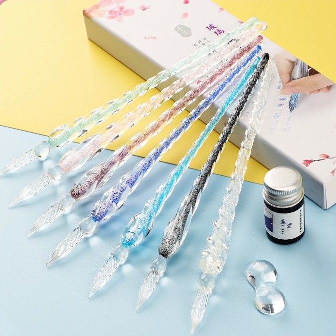 Glass Pen Fountain Pen New Dip Pen Ink Ancient Style Student Starry Sky Crystal Gradient Color Gift Box Set