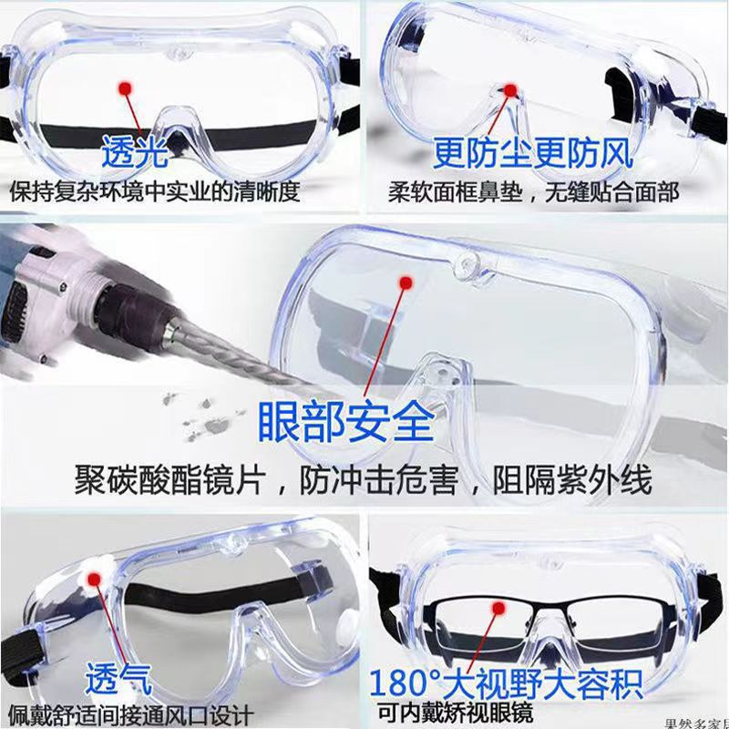 Protective Glasses, Goggles for Splashing Festival, Non-Fogging, Dust-Proof, Impact-Proof, Wind-Proof, Sand-Proof, Sports Hiking Glasses That Can Be Worn with Myopia