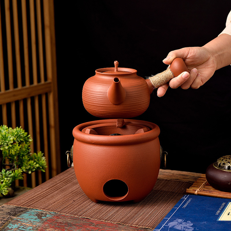 Китайская жаропрочная печь из красной глины, угольная печь, чайник, печь для кипячения, горшок с прыгающей крышкой