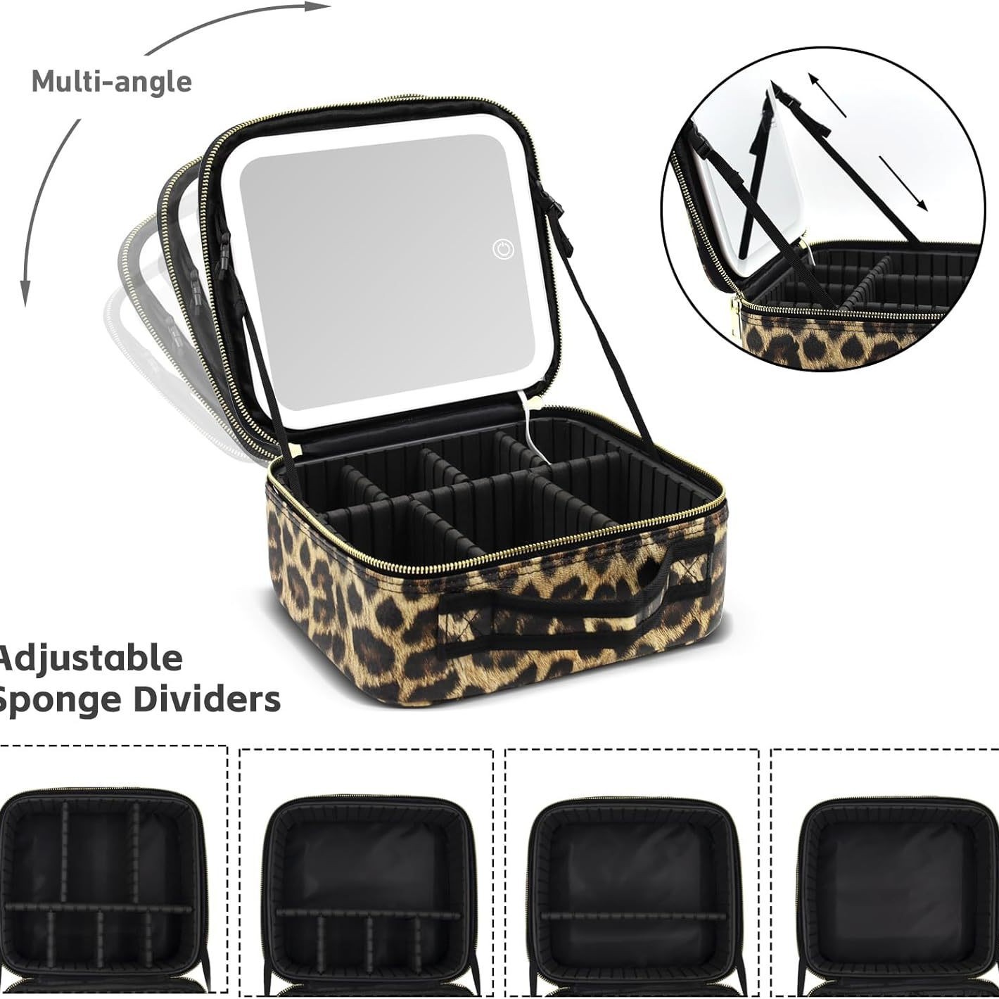 Cross-Border Pu Leather Leopard Print Makeup Case Manufacturer, Makeup Case with Mirror and Light, Large Capacity, High-End Makeup Case, Suitcase