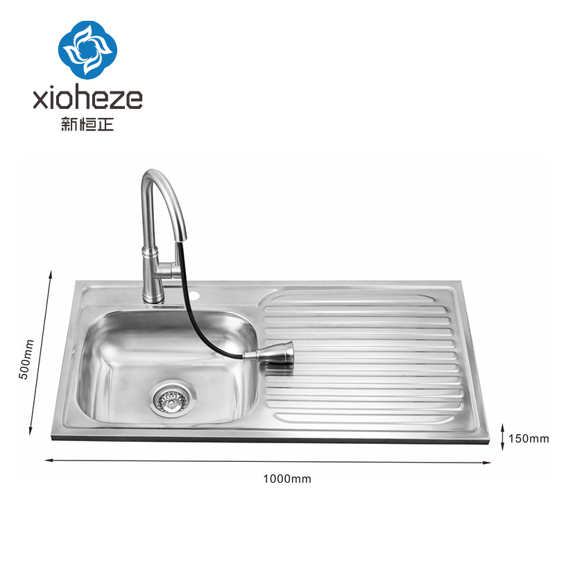 Cross-border source stainless steel 10050 single sink with plate American kitchen dish basin thickened brushed kitchen sink