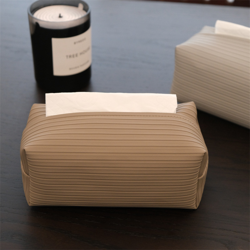 Modern Homestay Model Room High-grade Leather Tissue Box Simple Striped Paper Box Factory Outlet