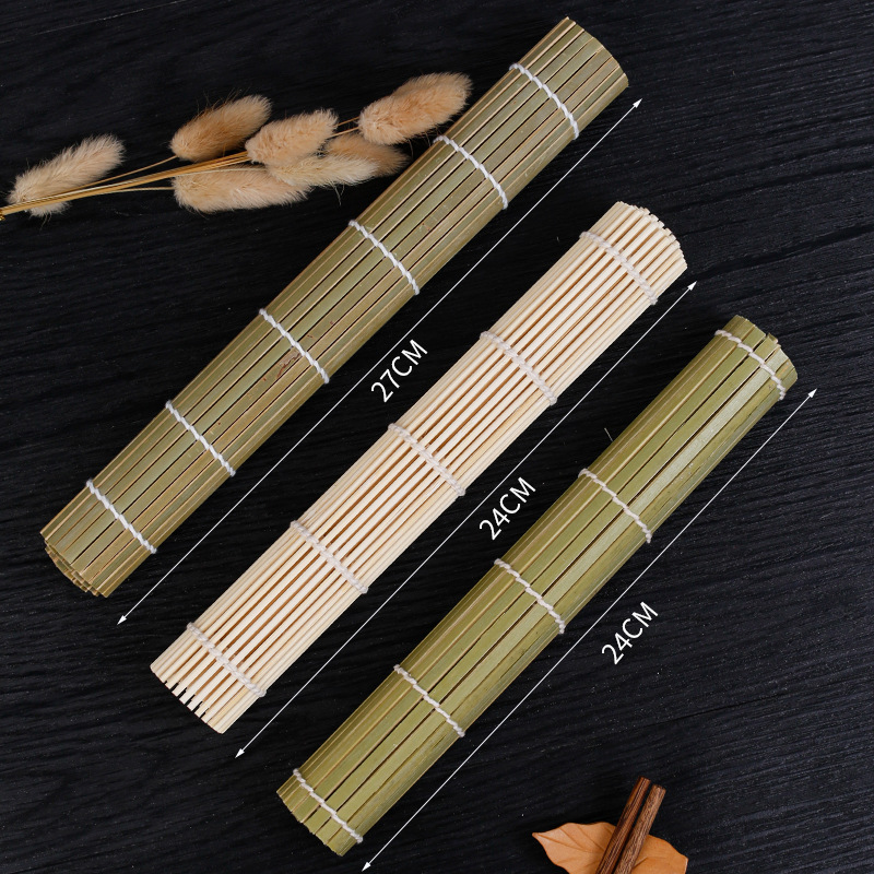 Bamboo Green Leather Sushi Roll White Leather Sushi Mat Curtain Handmade Bamboo Curtain Non-Stick Tools Japanese Kitchen Utensils Wholesale