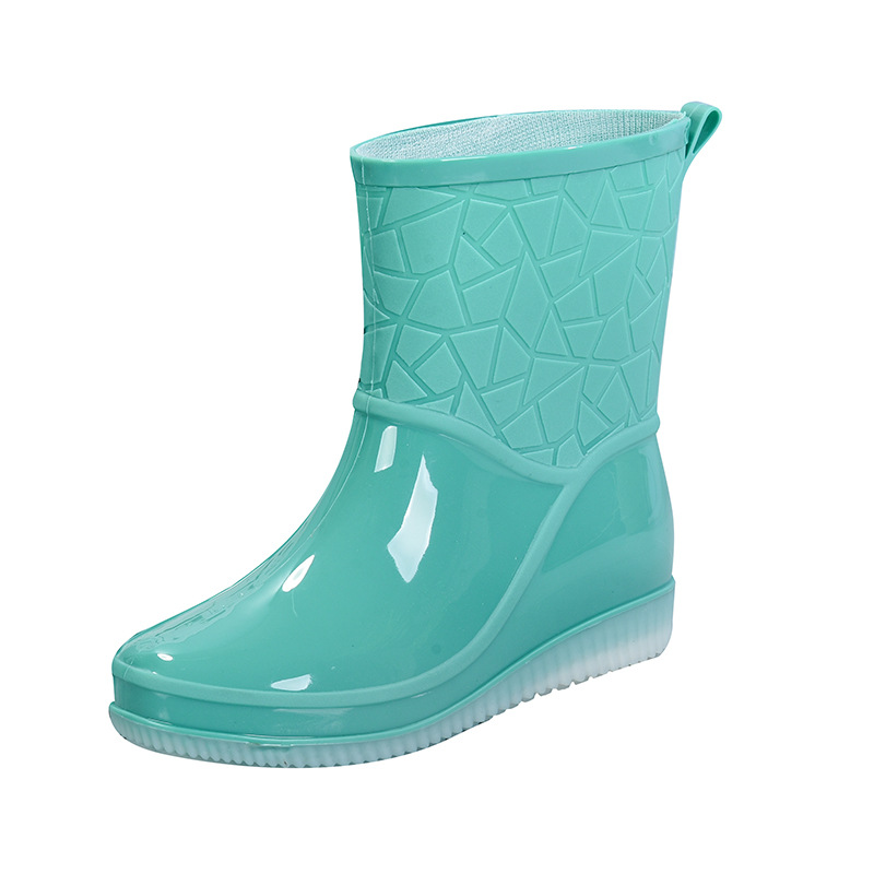 Jelly Non-slip Thickened Rain Boots Women's Summer Outerwear Plastic Rubber Shoes Wear-resistant Rain Boots Short Tube Fashionable Waterproof Shoes Overshoes