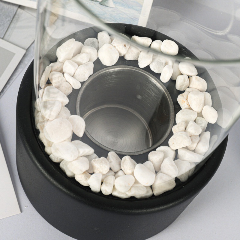 Desktop Alcohol Fireplace Light Indoor Stainless Steel Small Portable Heating Stove Round Glass Creative Atmosphere Light