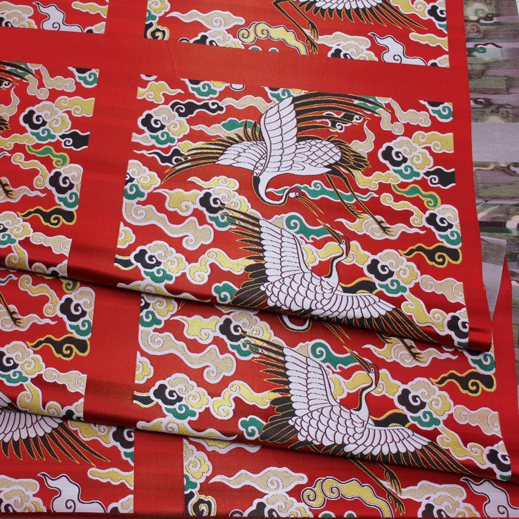 Chinese Style Cushion Pillow Official Clothing Hanfu Tonic Crane Spinning Cloud Brocade Silk Fabric Decorative Jacquard Antique Fabric