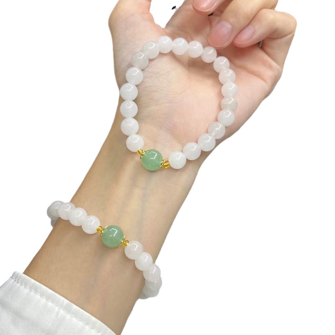 Natural Xinjiang Golden Silk Jade Ice White Jade Bracelet with Dongling Jade Bracelet Jade Round Beads Live Welfare Wholesale