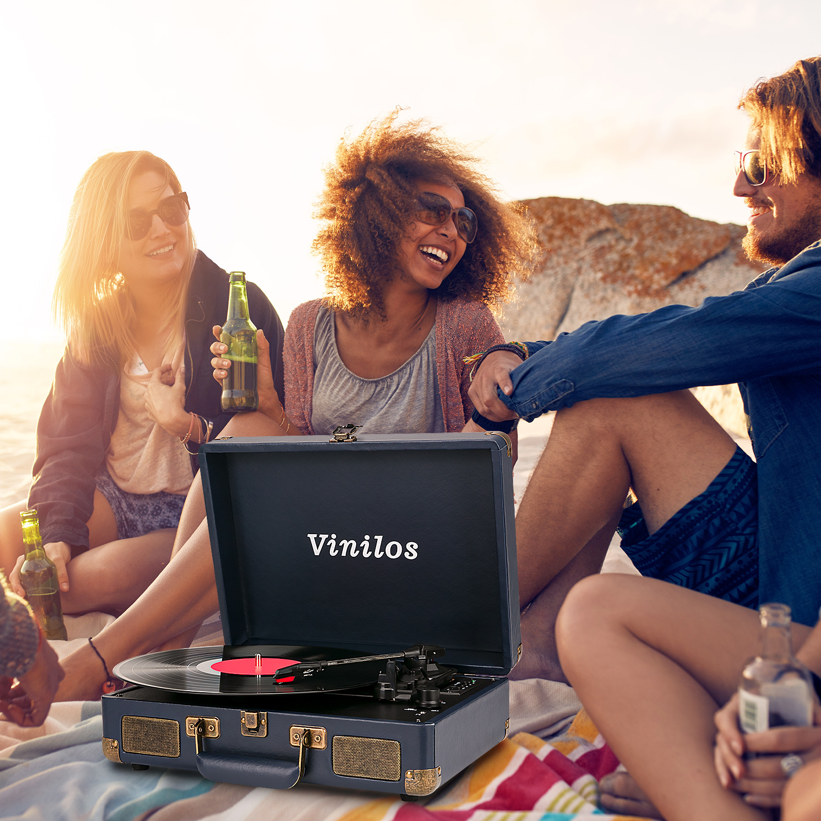 Портативный виниловый проигрыватель с высоким качеством звука и поддержкой Bluetooth, USB/SD