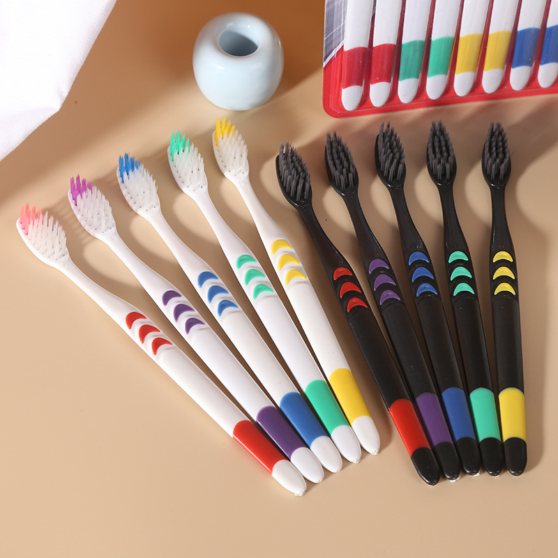 Adult Bamboo Charcoal Toothbrush Black and White Two Colors 10 Pack Family Pack Two Yuan Store Supermarket Small Moon Adult Soft Hair Toothbrush