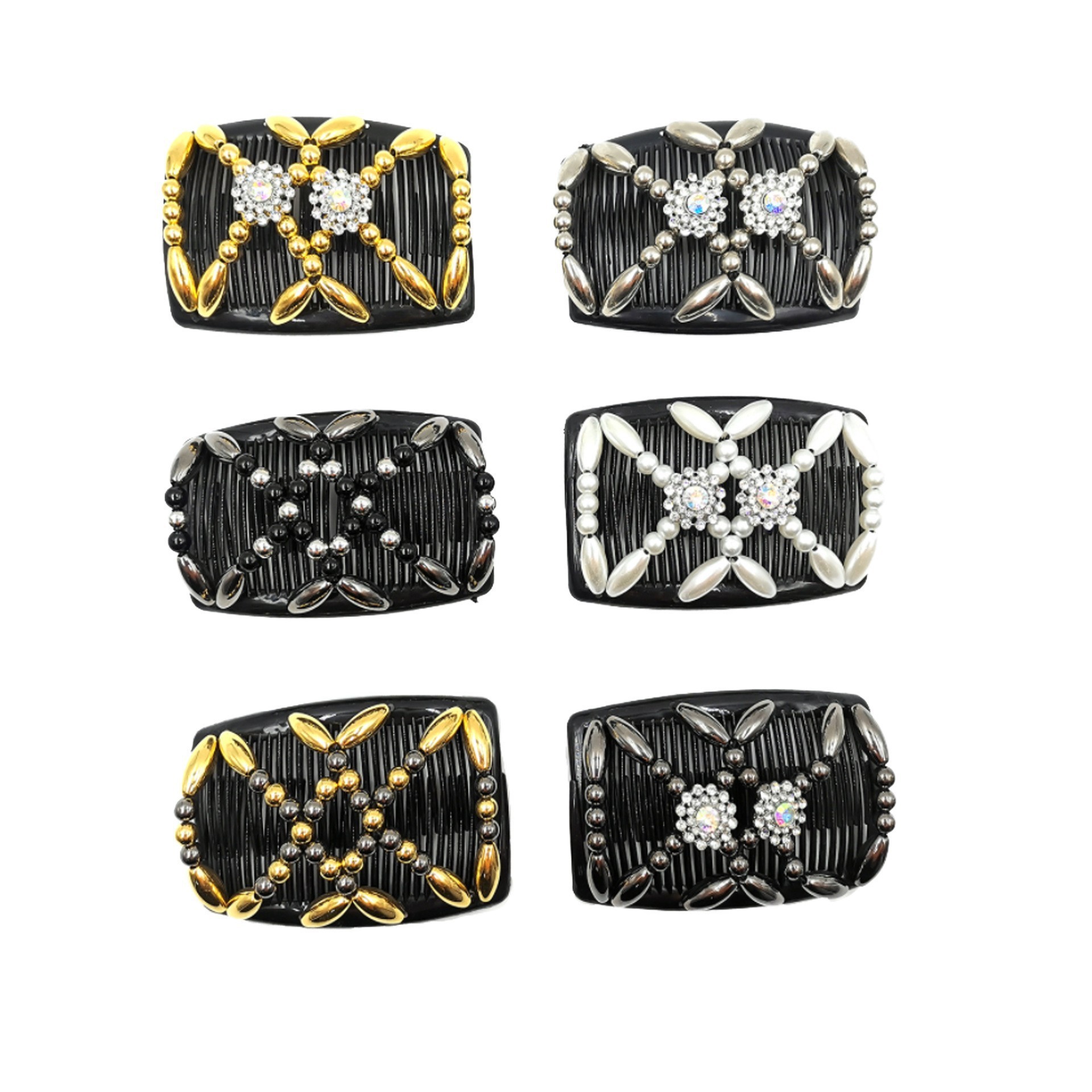 Large Handmade Beaded Elastic Versatile Magic Hair Comb Flower Headdress Double Row Comb Hair Ball Hair Comb Cross-Border