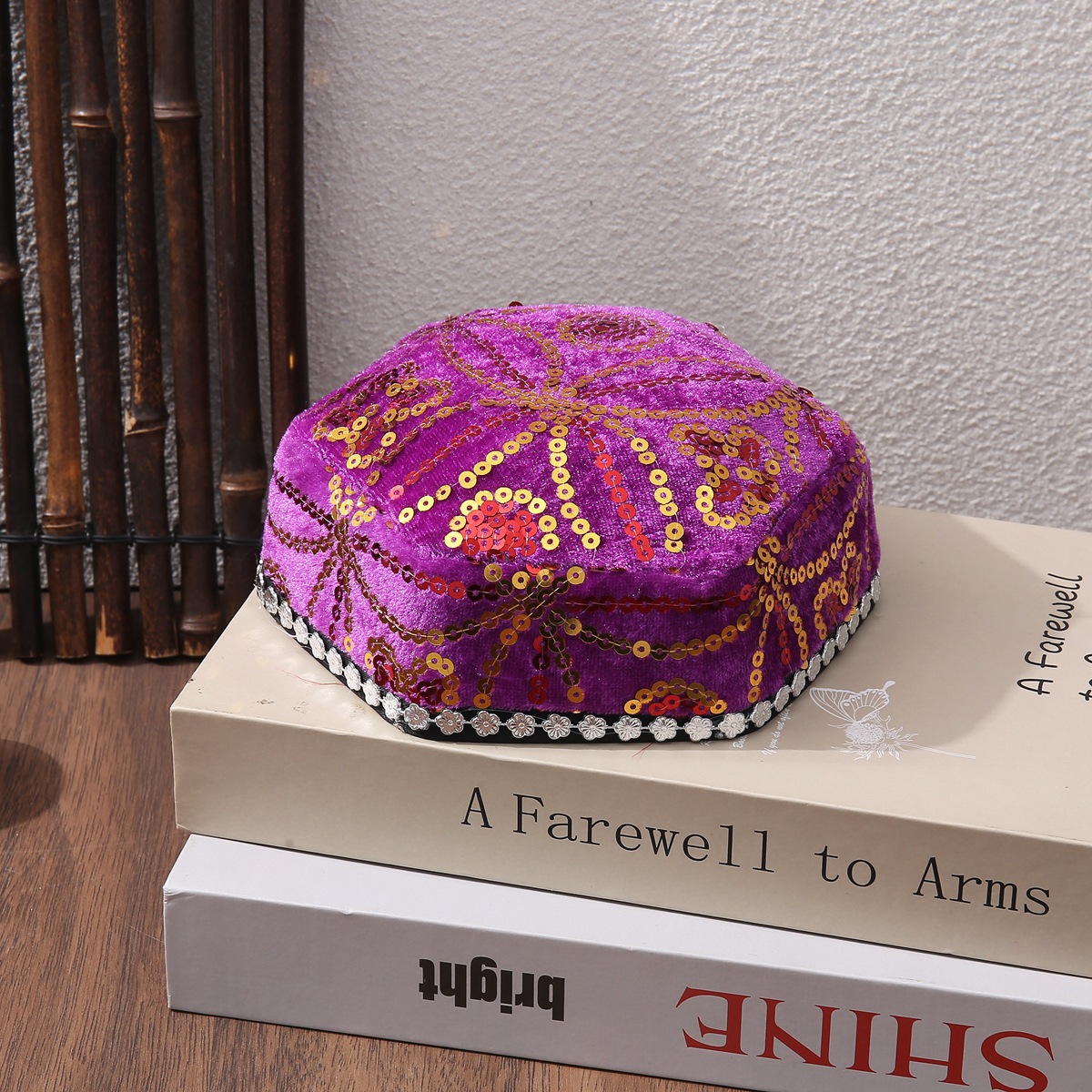 Xinjiang Uygur Small Flower Hat Ethnic Style Hat Stage Performance Hexagon Hat with Braid Small Flower Hat