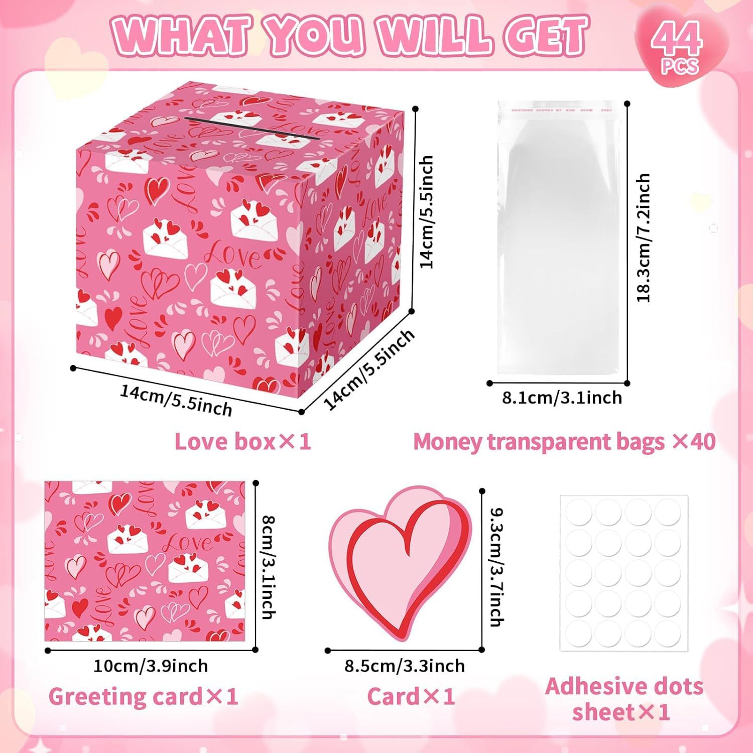 Valentine's Day Cash Box with Pink Money Bag, Cash Gift with Greeting Card, Valentine's Day Surprise Gift Box