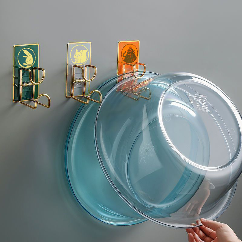 Wash Rack Wall Hanging Punch-Free Sticking Hook Kitchen Bathroom Storage Rack Hook Strong Load-Bearing Sticker Cartoon Wash Rack