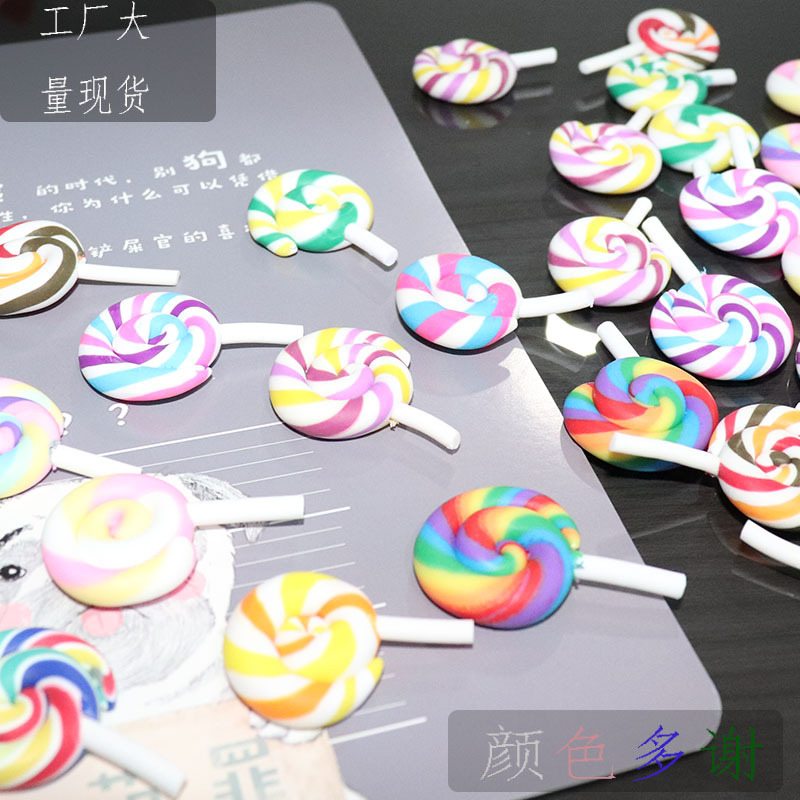 soft pottery rainbow lollipop simulation food play diy candy decoration cake decoration accessories colorful cartoon plug-in