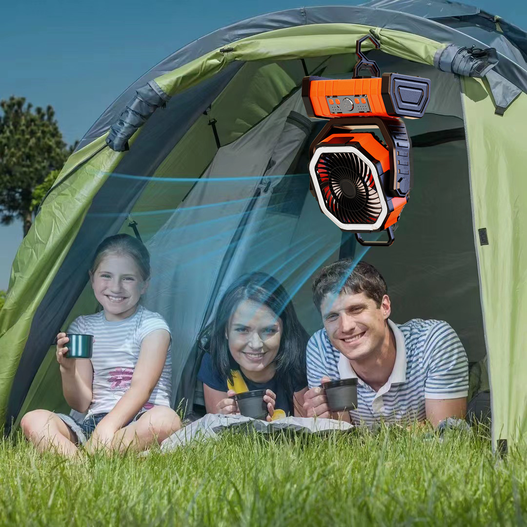 Cross-border camping fan outdoor long endurance multi-function remote control shaking head fishing camping portable tent fan light